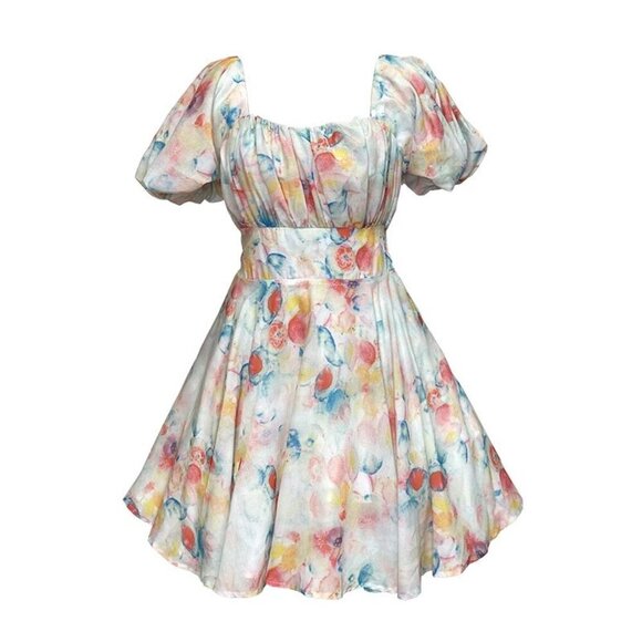 Floral Mini Dress with puff sleeves Spring - Picture 3 of 5